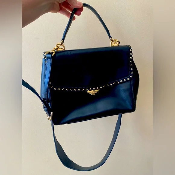 Michael Kors Black & Gold Ava Leather Satchel Handbag Purse Detachable Strap - Picture 3 of 7